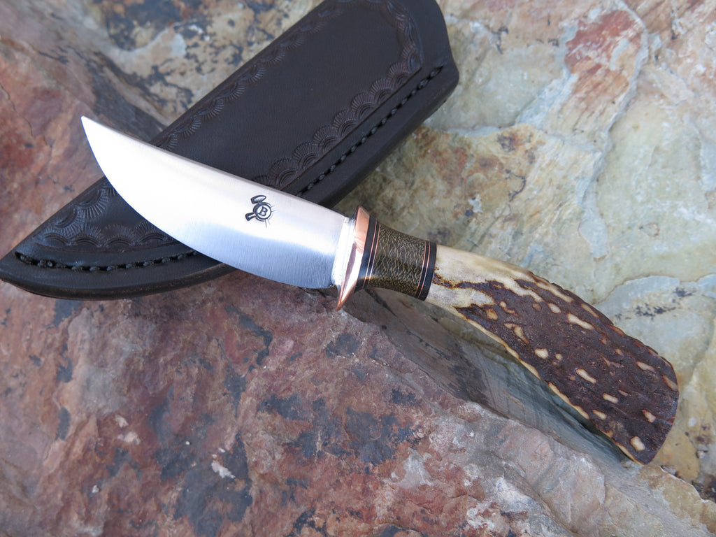 Custom made high carbon steel forged stag handle pocket knife